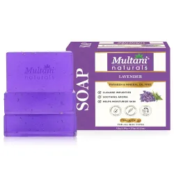 Multani Natural Lavender Ayurvedic Bath Soap (Pack of 3 (125gm each) | for Men & Women | Handmade Herbal Soap Bar with P
