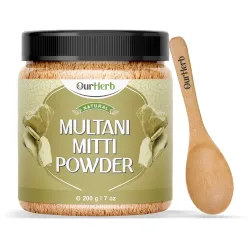 Multani Mitti (Fuller’s Earth) Powder for Skin & Hair with Wooden Spoon - 200g | 7 Oz