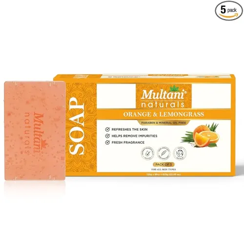 Image of Multani Natural Orange Lemongrass Soap For Bath (125 Gm - Pack Of 5)