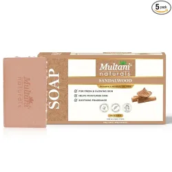Multani Natural Sandalwood Ayurvedic Soap (Pack of 5 (125gm each) | for Men & Women | Handmade Herbal Bath Bar with Sand