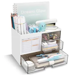 Desk Organizer with 3 Drawer, Multi-Functional Pencil Pen Holder for Desk, Desk Organizers and Storage with 8 Compartmen
