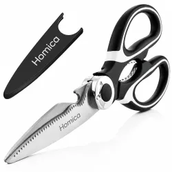 Multi Purpose Heigh Quality Kitchen Scissors | Premium Stainless Steel Food Shears for Meat, Chicken, Fish, Seafood, Vegetables & Herbs | Heavy Duty Kitchen Shears with Bottle Opener | Black