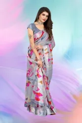 Multicolor Chanderi cotton blend applique saree