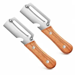 Multifunctional Vegetable Peeler with Wooden Handle | Stainless Steel 3-in-1 Kitchen Tool | Potato, Carrot & Fruit Peeler with Scallion Shredder and Built-in Bottle Opener (2)