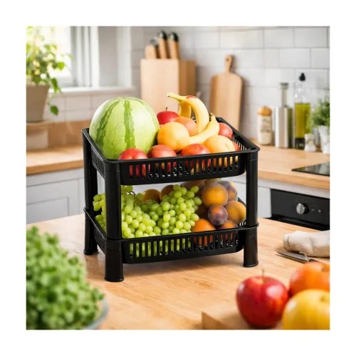 Image of Multipurpose Plastic Kitchen Rack with Baskets | Vegetable & Fruit Storage Stand