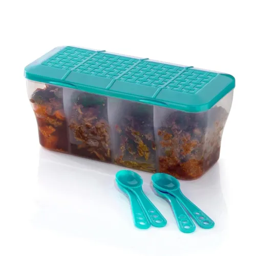 Image of Multipurpose Plastic Storage Box and Organiser, Spice Boxes for Kitchen,4 Grid Storage Containers Grocery,Cereal,Kitchen