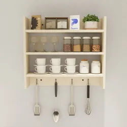 Multipurpose Wall Mounted Storage Shelf with Hooks Organizer