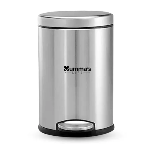 Image of Mumma's LIFE 12L Dustbin for Home | Stainless Steel Pedal Dustbin with Plastic Bucket & Lid | Trash Can for Kitchen, Bat