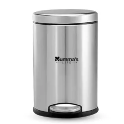 Mummas LIFE 12L Dustbin for Home | Stainless Steel Pedal Dustbin with Plastic Bucket & Lid | Trash Can for Kitchen, Bat