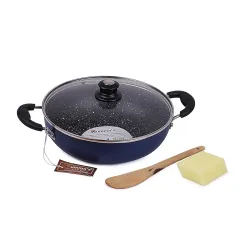 Mumma's LIFE Non-Stick Deep Kadai with Glass Lid- with Riveted and Virgin Bakelite Handle PFOA/Heavy Metal Free (Induction and Gas Stove Friendly) - (26CM, Blue)