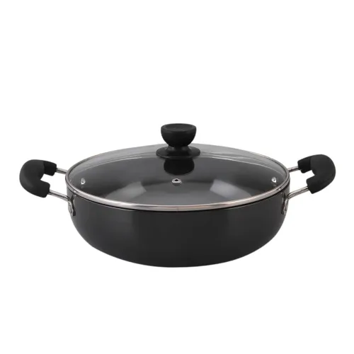 Image of Mumma's Life Non-Stick Kadhai with Glass Lid – 24cm Black