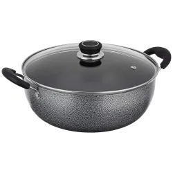 Mumma's LIFE Non-Stick Kadhai with Glass Lid (26 cm, Hammertone Finish, 3 Coat, 3mm Thickness), Aluminium (Grey)