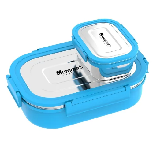 Image of Mumma's LIFE Stainless Steel Lunch Box | Tiffin Box | with 4 Side Lock Lid, 910 ml and Inner Stainless Steel Container, 