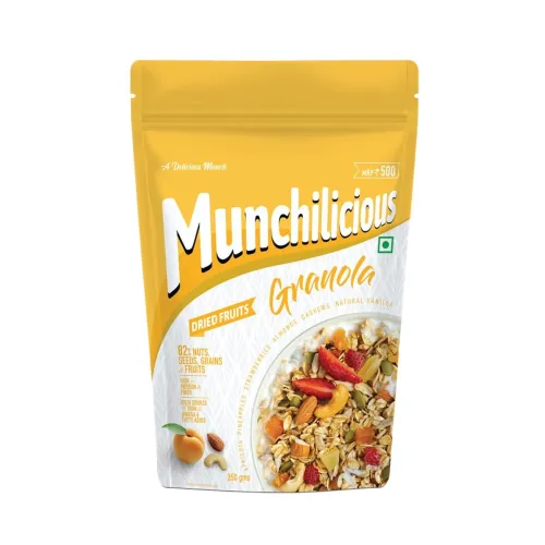 Image of Munchilicious Granola - Crunchy Dried Fruits, 350g | 82% Nuts, Seeds, Grains & Fruits | Protein Rich Breakfast Cereal wi