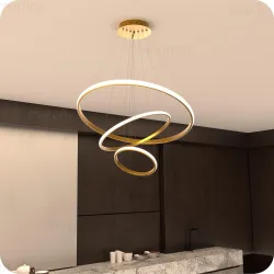 Murphy 3 Ring Modern LED Chandelier Ceiling Lamp | Gold Finish Pendant Light with 3 Color Modes