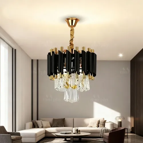 Image of Murphy Black Mamba Black & Gold Crystal Pendant Light (300mm)