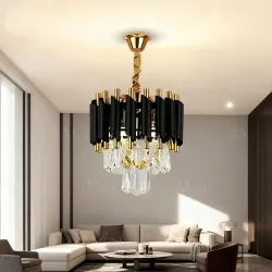 MURPHY Black Mamba Black & Gold Crystal Pendant Light with Metal Frame(300MM) Chandelier Ceiling Lamp (Black)