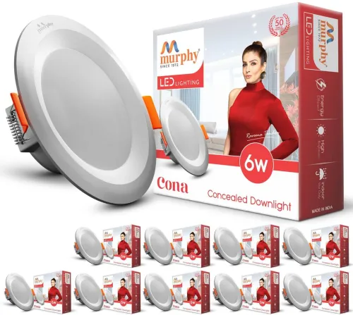 Image of MURPHY Cona 6W Round Led Panel Conceal Down Light (Cool White, Pack of 10) Ceiling Light Ceiling Lamp (White)