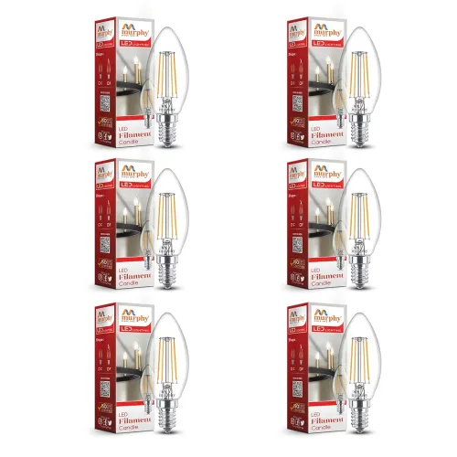 Image of Murphy 5-watt Round Shape Filament Candle LED Bulb | Filament Candle Bulb Home & Decoration|Bulb Base: E14, Color: Warm 