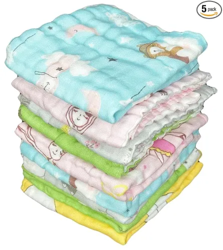 Image of Muslin Cotton Printed Face Towels for Newborn Baby 