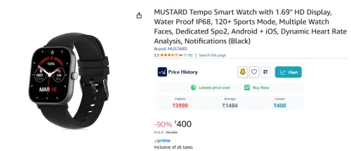 Image of MUSTARD Tempo Smart Watch with 1.69\' HD Display