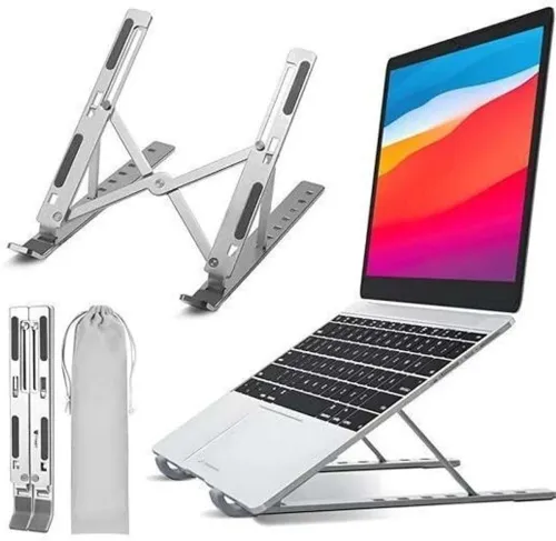 Image of MustGrab Ergonomic Foldable Aluminium Rotatable Laptop Stand - Silver