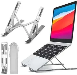 MustGrab Ergonomic Foldable Aluminium Rotatable Laptop Stand - Silver