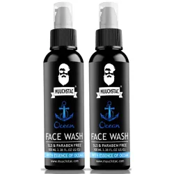 Muuchstac Ocean Face Wash for Men (2 x 100ml) – Anti-Acne/Pimple, Oil Control & Skin Brightening Cleanser – with Niacinamide, Menthol & Licorice Extracts – For All Skin Types