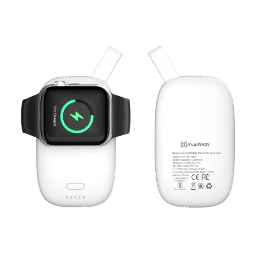 Image of Muvtech 1200mAh Magnetic Hold Wireless Watch Charger Built-in USB-C & Lightning Cable For Fast Phone Charging 