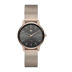 MVMT Avenue Qtz Basic Slim Gunmetal Round Dial Womens Analog Watch|Ionic Plated Rose Gold Steel Material|Gold Color Ban