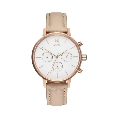 Image of MVMT Nova Qtz Multifunction White Round Dial Women's Watch|Nude Leather