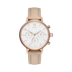 MVMT Nova Qtz Multifunction White Round Dial Womens Watch|Nude Leather