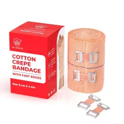 MY ARMOR Cotton Crepe Bandage for Ankle, Legs, Knee, 8cm X 4mt, Pain Relief Garam Patti for Hand, Wrist, Knee, Thigh etc. for Injury & Muscle Compression, with 2 Extra Clips, Pack of 1