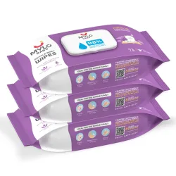 Mylo Baby Gentle Baby Wipes with Lid (72 Wipes, Pack of 3) | With Aloe Vera, Coconut Oil, Neem, & Vitamin E | 98% Pure W