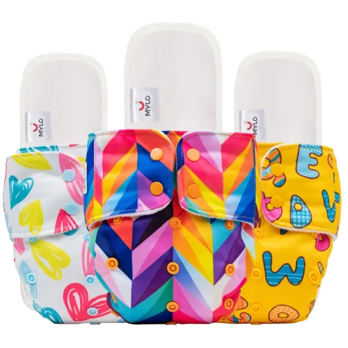 Image of Mylo Leak-Proof Baby Cloth Diaper Combo (3 Diapers + 3 Inserts) | Free Size