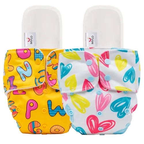 Image of Mylo Leak-Proof Baby Cloth Diaper Combo (2 Diapers + 2 Inserts)