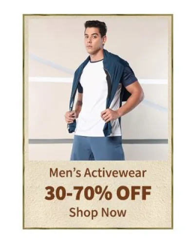 Image of Myntra Men's Activewear Offer : minimum 30% and up to 70% Discount on Branded Men's Activewear 