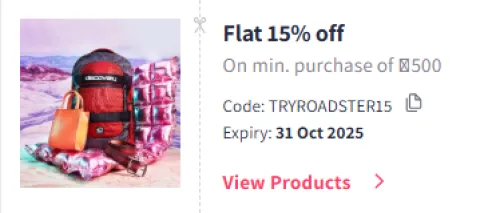 Image of Myntra Coupon : Flat 15% Off on Roadster Clothing & Luggage