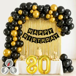 Mystic toy 80th Birthday Decoration Items Golden Black Theme Combination for Boys Girls | 50 Pc Gold Black Balloon | 2 P