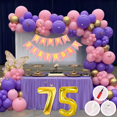 Image of Mystic 75th Birthday Decor Kit – Pink & Purple Theme, 50 Balloons