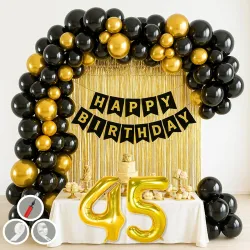 Mystic Toy 45th Birthday Decoration Items Golden Black Theme