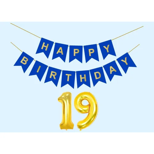 Image of Mystic Toy Store 19th Happy Birthday Decoration Kit Dark Blue 