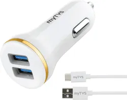 MYTVS 15.5 W Qualcomm Certified Turbo Car Charger (White, With USB Cable)
