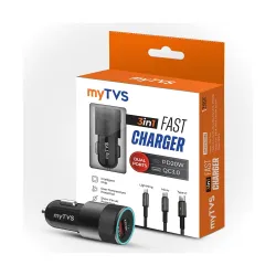myTVS 38W Fast Car Charger with Dual Output (Type C PD 20W & USB Qualcomm 3.0) with 3-in-1 Charging Cable, Quick Charge,