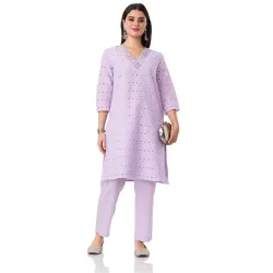 Myx Women Schiffli Embroidery Kurta Pant Set