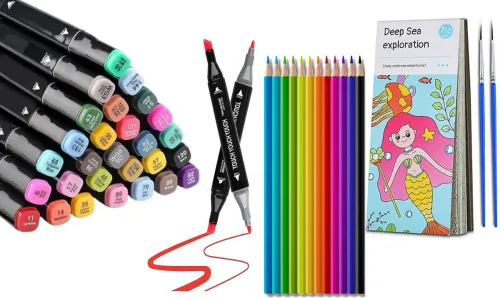 Image of Naama Dual Tip Art Markers Set (12 Pcs) + Color Book