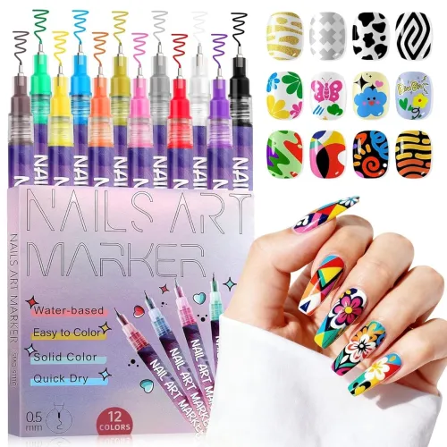 Image of Nail Art Pens Set of 12 Colors Paint Markers for Dotting Drawing 
