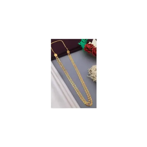 Image of NAINA 2 Lines Multi Layered Gold Polish Haram 2 lines Chandraharam Moppu Chain