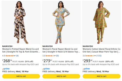 Image of NAINVISH Women's Co-ord Set @ Starting ₹268