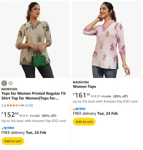 Image of NAINVISH Women's top Strating @ ₹152 | Upto 90% Off